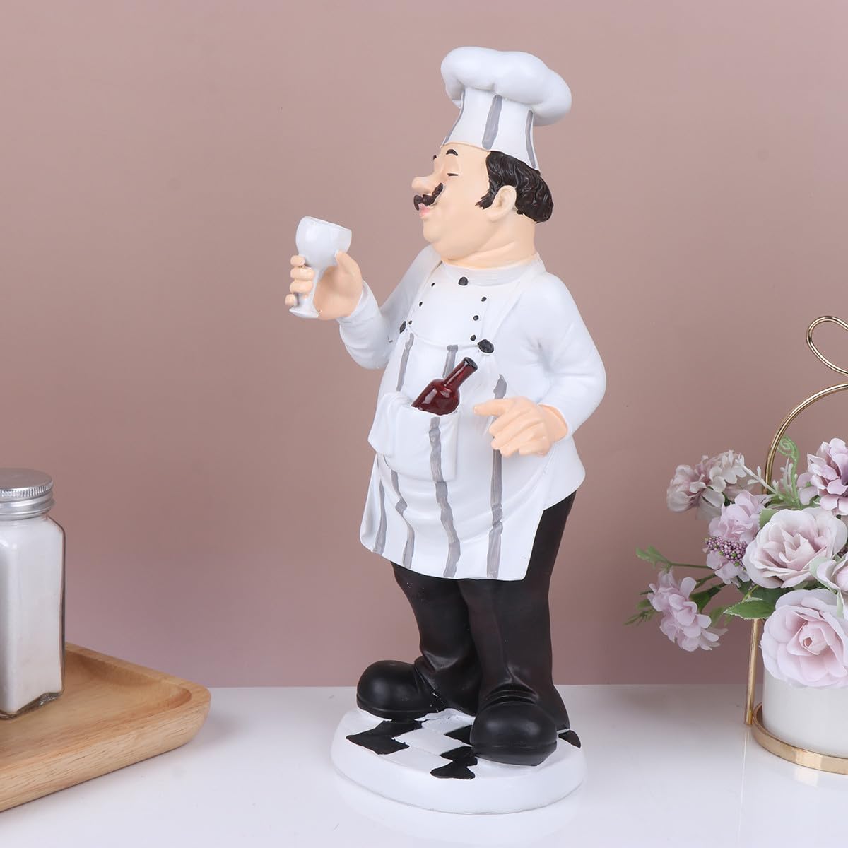 HOMSFOU Statuetta da Chef in Resina Decorativa per Cucina e Casa, Ornamento da Chef Stabile per Tavolo Bar e Ristorante, Scultura in Stile Europeo per Panetterie e Bistrot