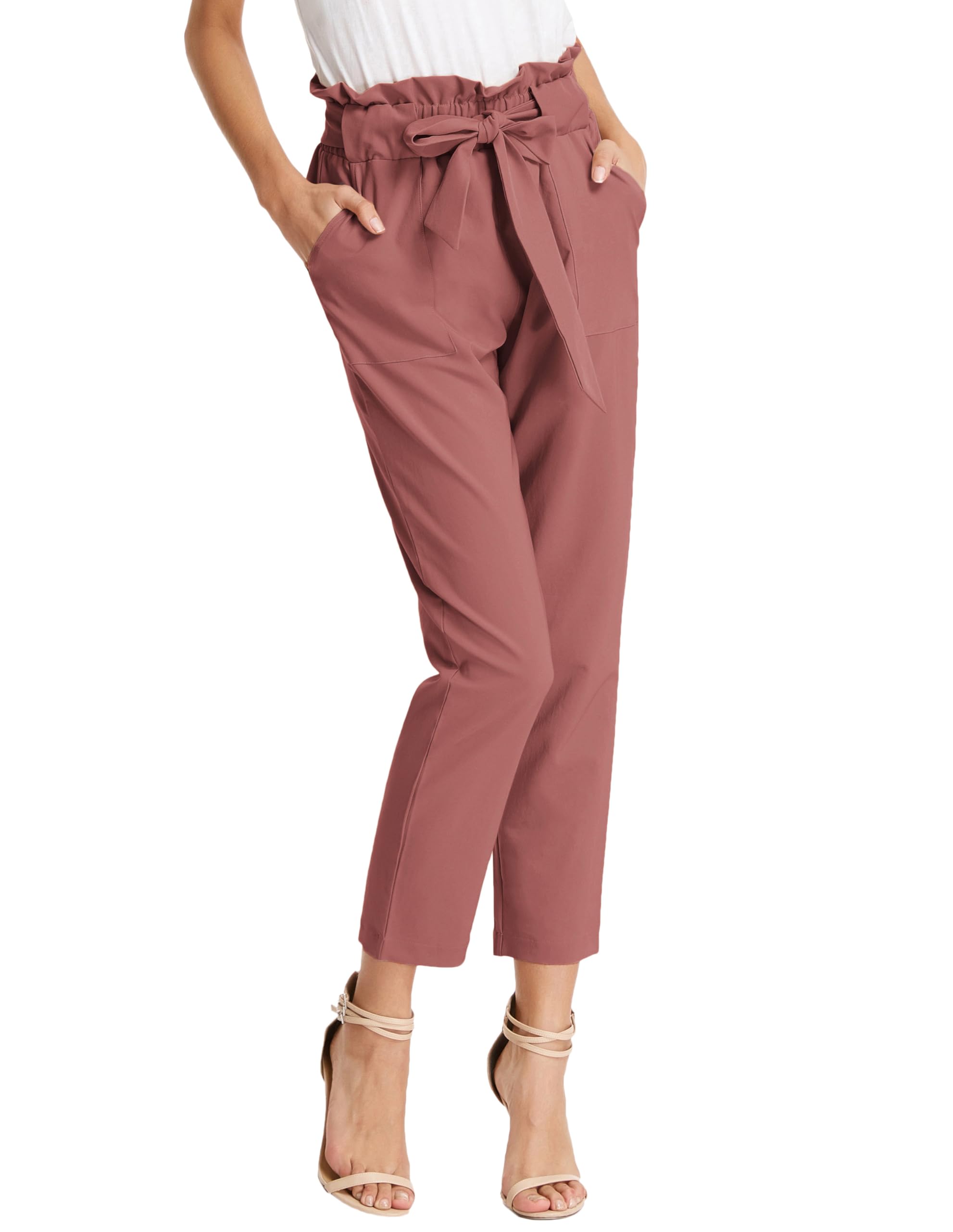 GRACE KARIN Women's Cropped Paper Bag Waist Pants with Pockets