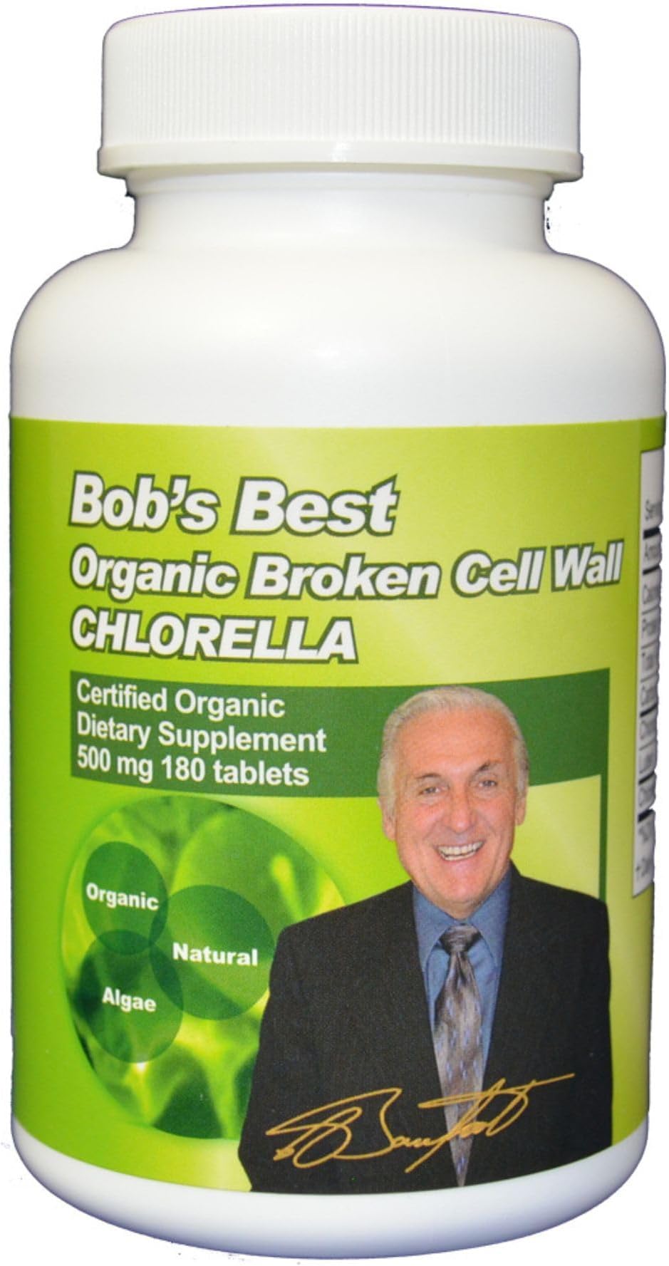 Bob's Best Organic Broken Cell Wall Chlorella,(500mg,180 Tablets)