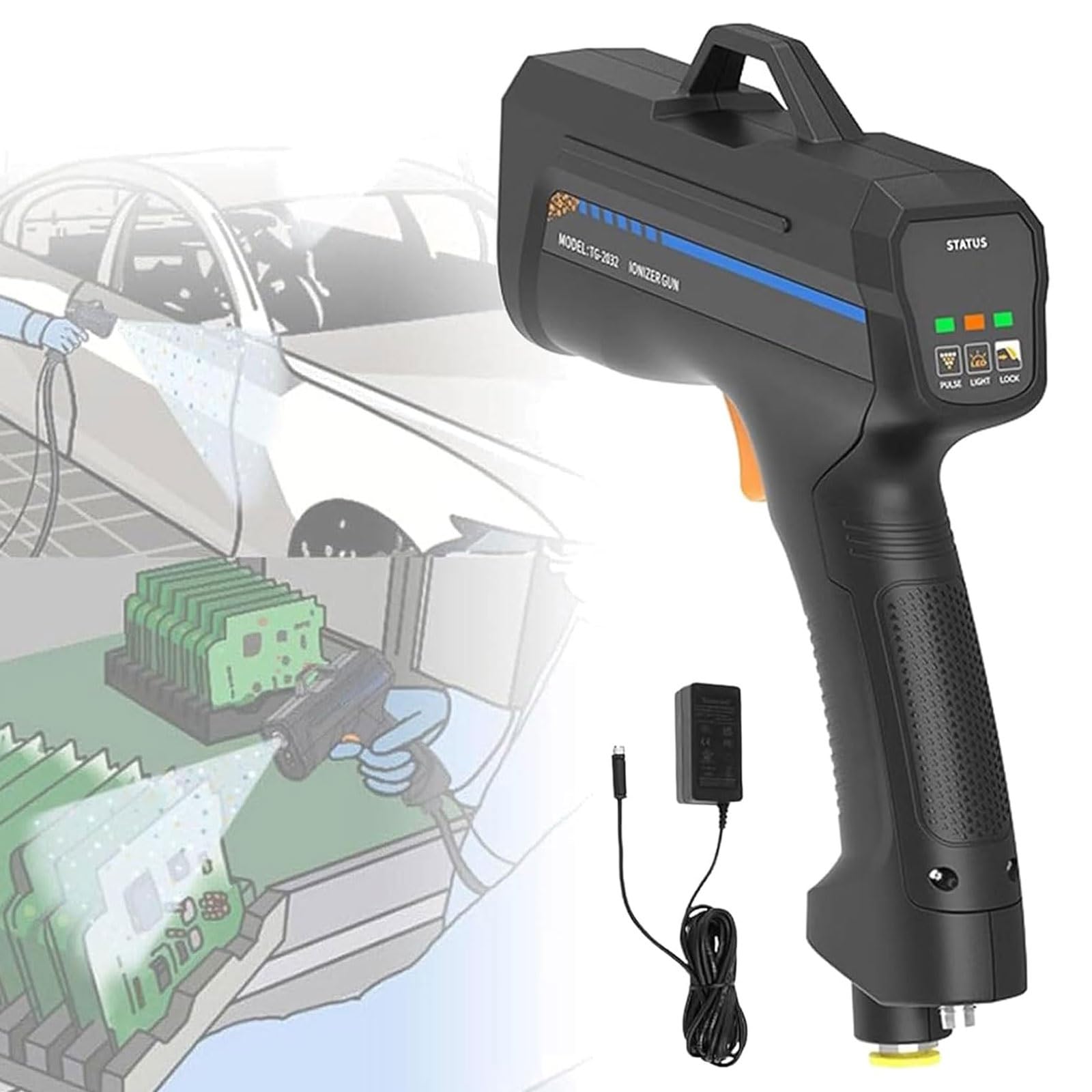 Pistola aire ionizante mano con luz LED for polvo,posicionamiento asistido | Pistola antiestática,soplador iones,velocidad ajustable,elimina rápidamente la estática,for eliminación(Pulse Type)