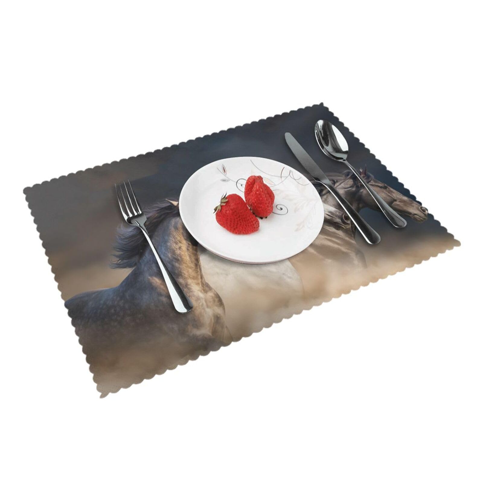 Running Horses Painting Printed Placemats Set of 4 PCS Washable Placemat for Kitchen Table Heat-resistant Table Mats 45x30 CM