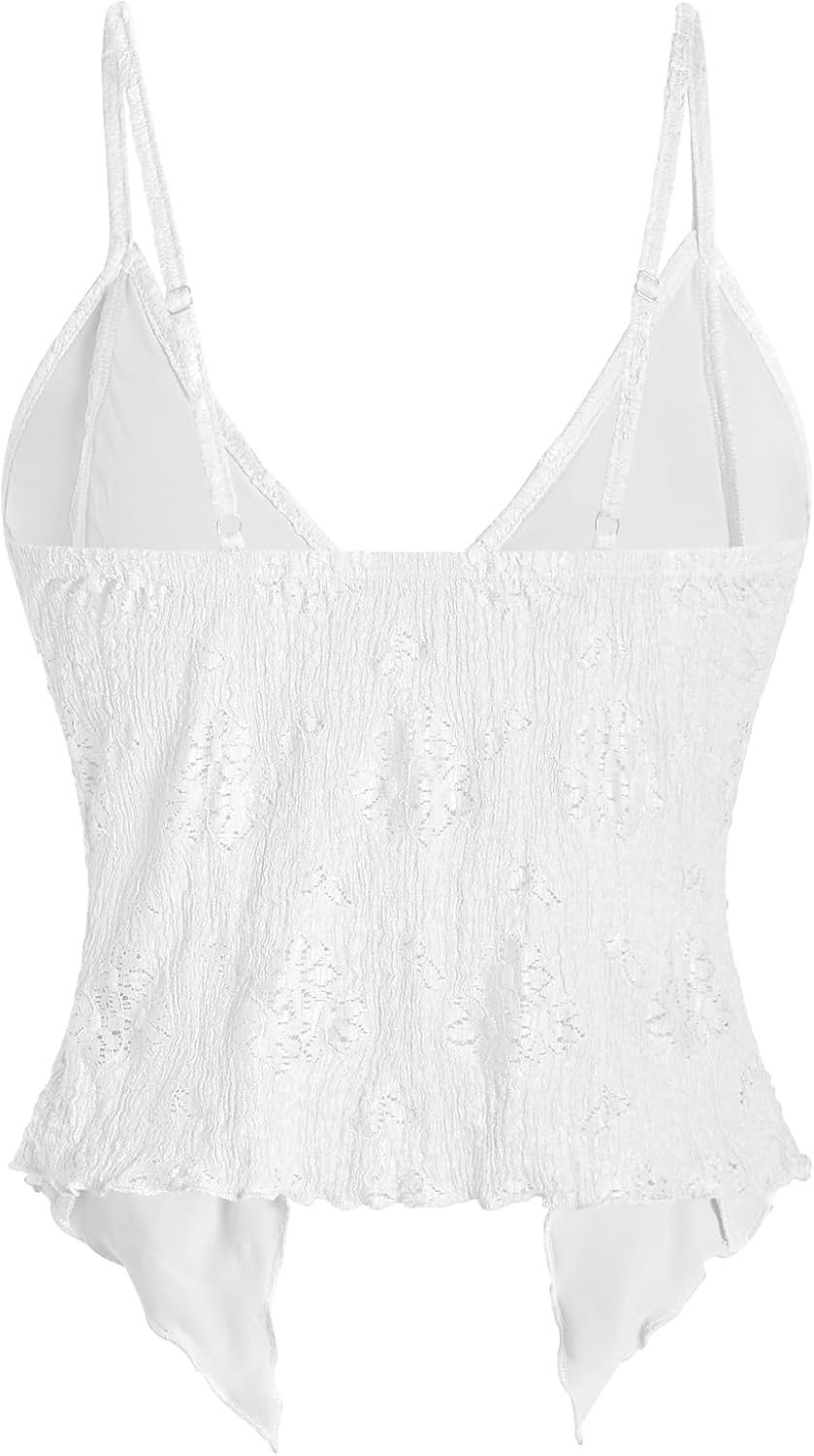 Women's Going Out Tops Y2K Tie Front Asymmetrical Ruffle Hem Crop Tops Boho Cowgirl Outfits - Image 2