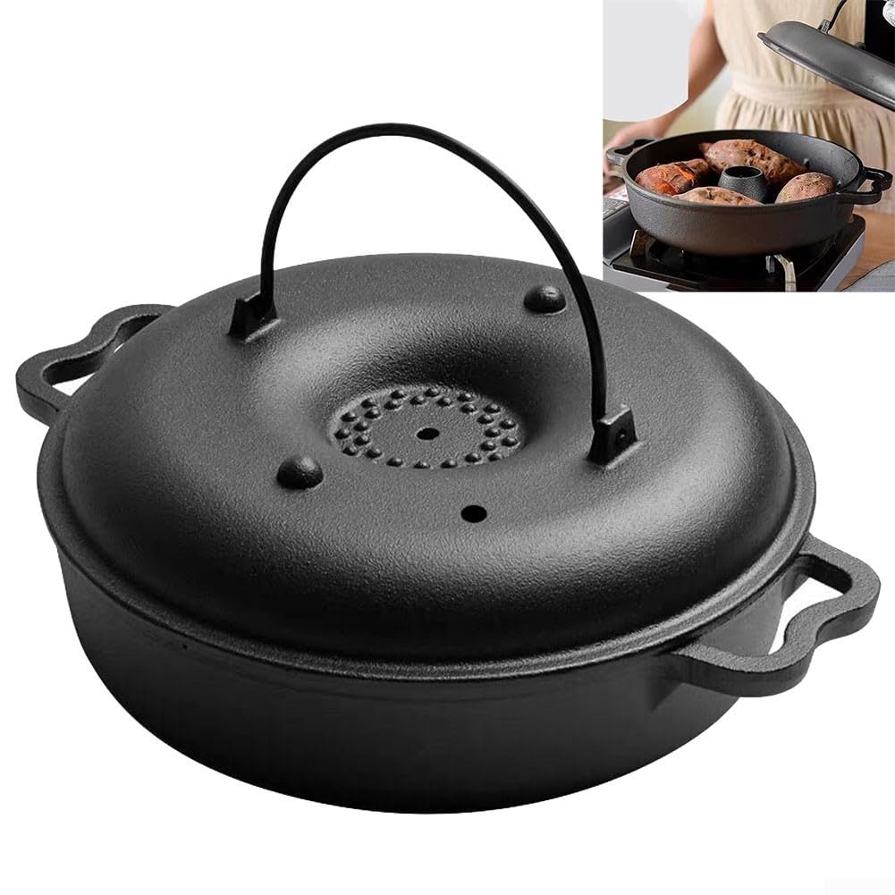 Tostador vertical de pollo de hierro fundido con tapa, asador de infusión de aves de corral al aire libre para asar alas, batatas, utensilios de cocina negros, 27 x 22 x 10 cm
