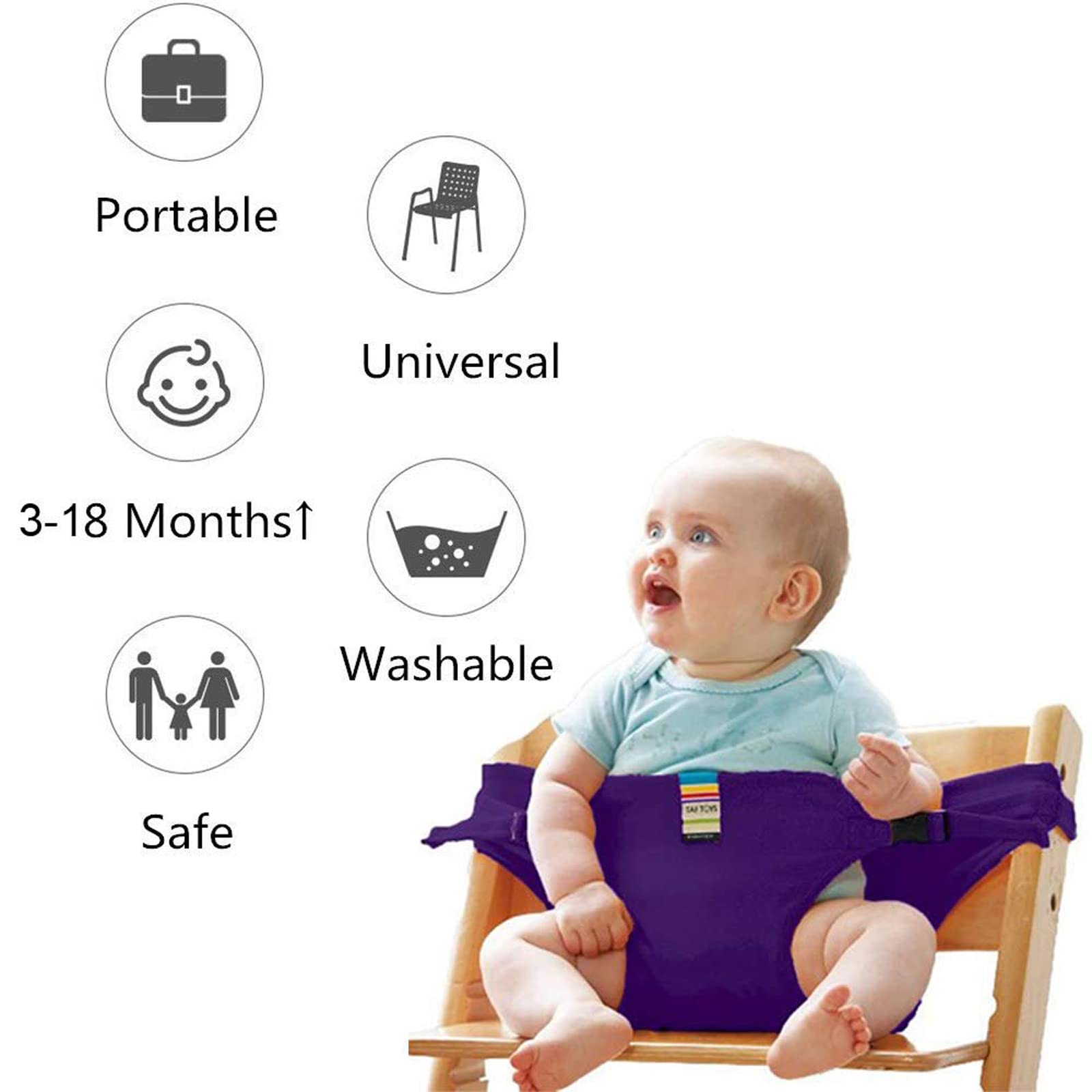Lychee seggiolini di sicurezza per bambini con cinghie, cintura di sicurezza per seggiolino da alimentazione portatile per viaggi/casa/ristoranti/shopping (Viola)