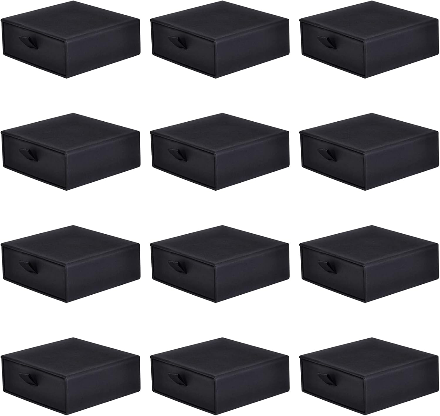 driew 12 Pack Cardboard Drawer Display Jewelry Boxes, 3.5x3.5 1.4 Inch Black Gift Boxes Thick Kraft Paper Box Jewelry Gift Packaging Case Sponge Insert and Lids for Rings Pendants Earrings Necklaces 3.5x3.5 1.4 Inch (Pack of 12) Black