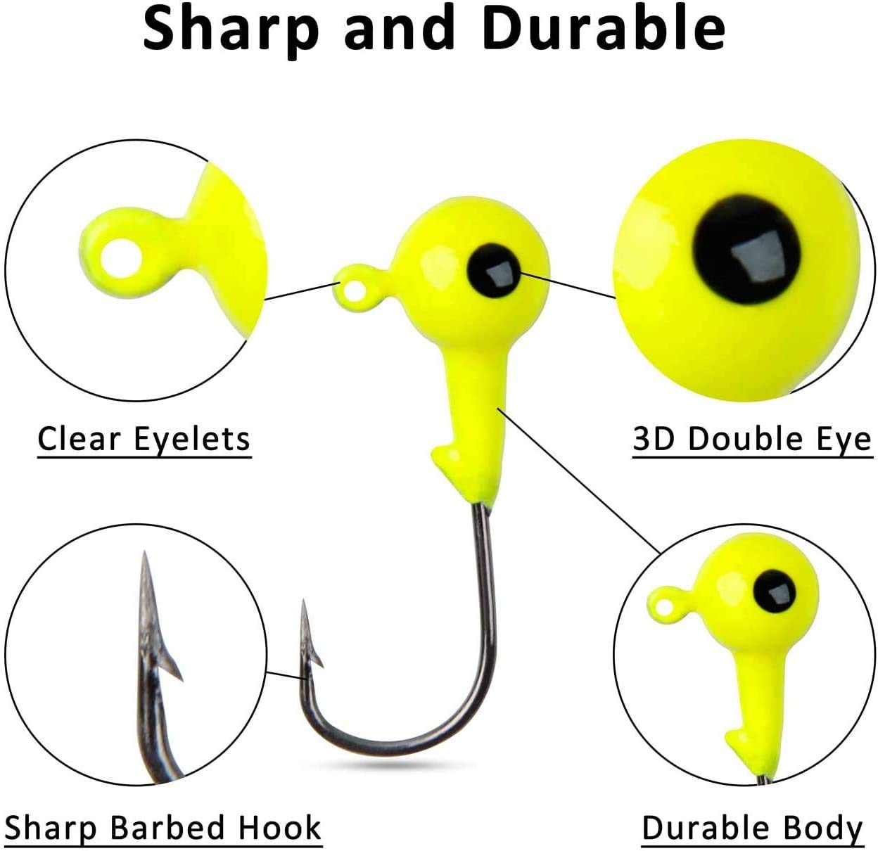 Lot De 50 Hameçons à Tête Plombée Ronds Pêche Truite Crappie 2g à 14g