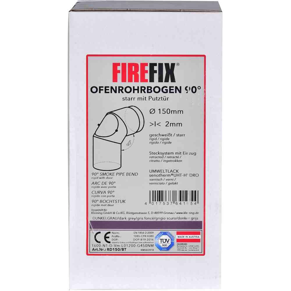 FIREFIX RD150/BT Ofenrohrbogen aus 2 mm starken Stahl (Rauchrohr) in 150 mm Durchmesser, für Kaminöfen und Feuerstellen, Senotherm, dunkelgrau, 90 Grad, mit Reinigungstür