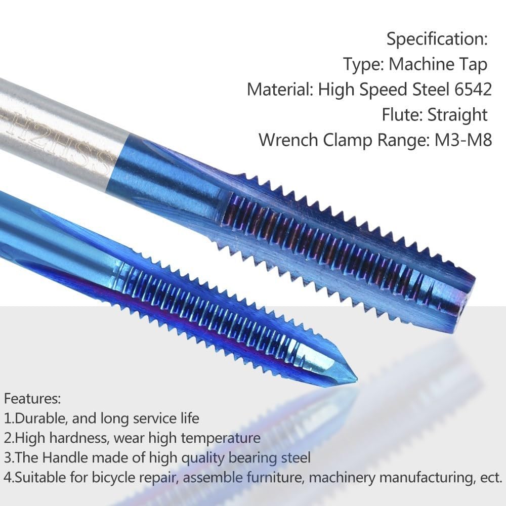 Juego de brocas y machos, Thread Tap Wrench Set HSS M1-M20 Blue Coated Straight Flute(M3x0.5)