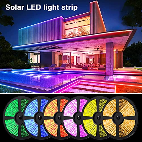 Image of MIHEAL Solar LED Strip Outdoor, 32.8ft SMD 5050 LED Lights, Solar Powered RGB Colour Changing LED Strip, IP67 Waterproof Decorative Fairy Lights for Yard Trees Garden