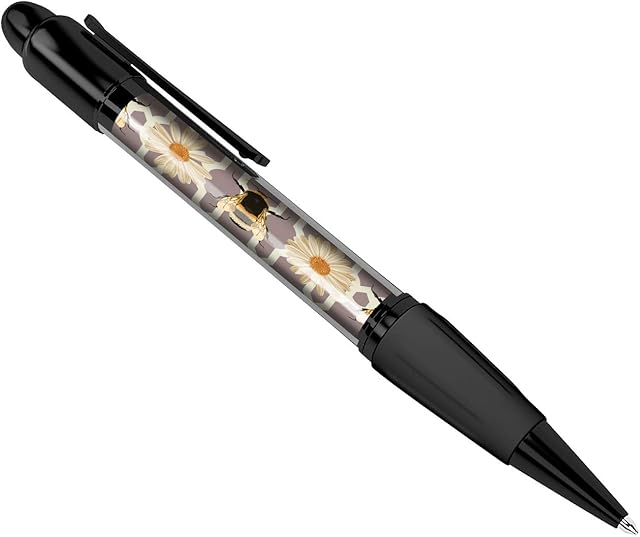 1 x Art Deco Bumble Bee Flower Pattern Black Ballpoint Pen Student #2139