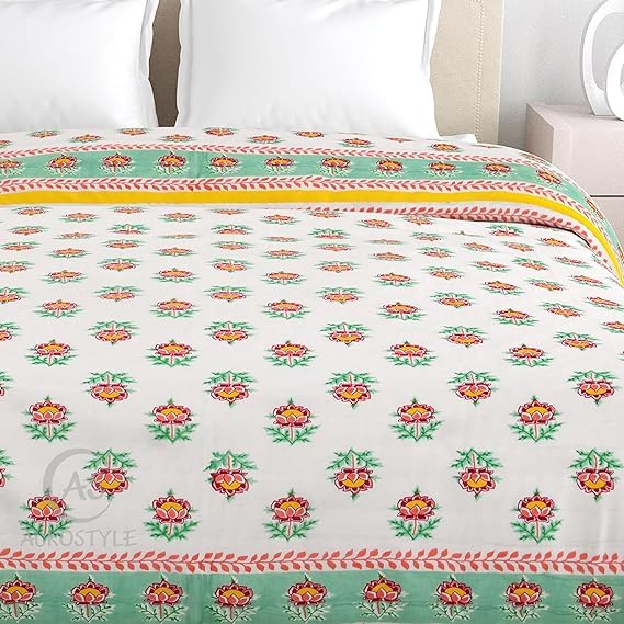 Image of EMIOUR 400 TC Pure Cotton Soft Jaipuri AC Quilt /Razai /Rajai Floral Print,Jaipuri razai Double Bed for Winter Printed (Multicolor, Double Bed, 90 x 105 inch) (Design 3, Double Bed)