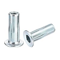 Vista 6 de uxcell Tuercas de remache M4 multiagarre, 5 piezas de vástago preabombado, cabeza plana, tuerca de inserción roscada de acero al carbono más tuercas