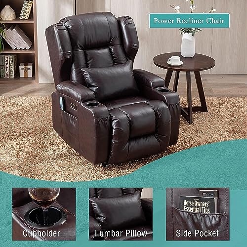 Bingtoo Electric Power Recliner Chair With Massage And Heat Recliner Chairs For Adults, Leather Home Theater Seating With Base Light, Cup Holders, Usb Port #TOP7