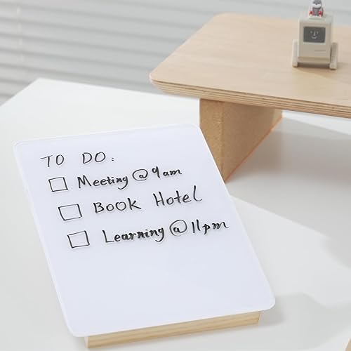 Miniatura 6 de ARCOBIS Pizarra blanca de vidrio de escritorio con soporte reversible de madera maciza, 9.5 x 6.8 pulgadas, pizarra pequeña de borrado en seco de