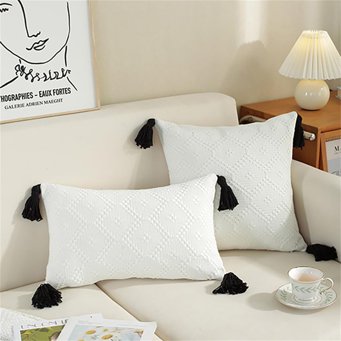 Fundas de cojín de algodón 45x45 cm en pack de 2 unidades con textura geométrica