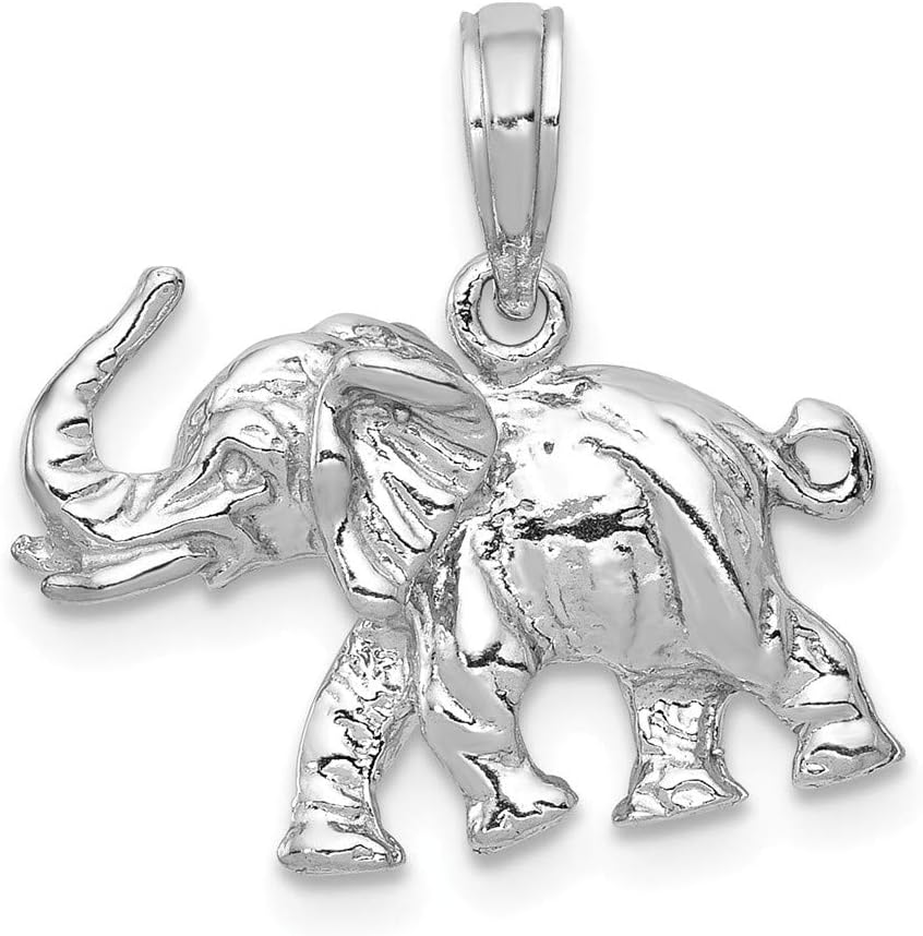 14k White Gold 3-D Elephant Profile w/Tusk Pendant, 14 kt White Gold