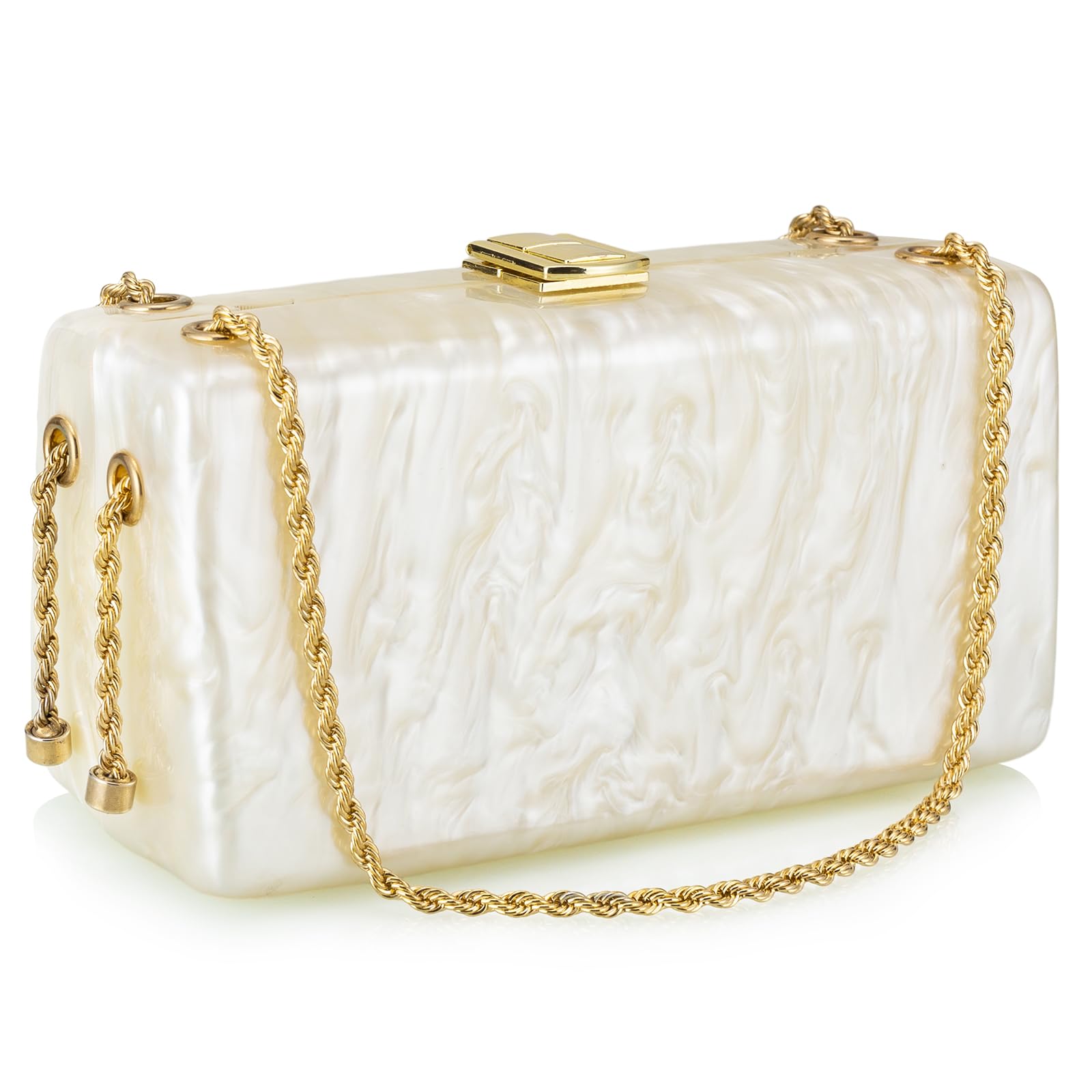 Acrylic Purses Evening Clutch Bag Marbling Handbags for Women Cross Body Bag with Pearl Chain Formal Wedding Prom Party
