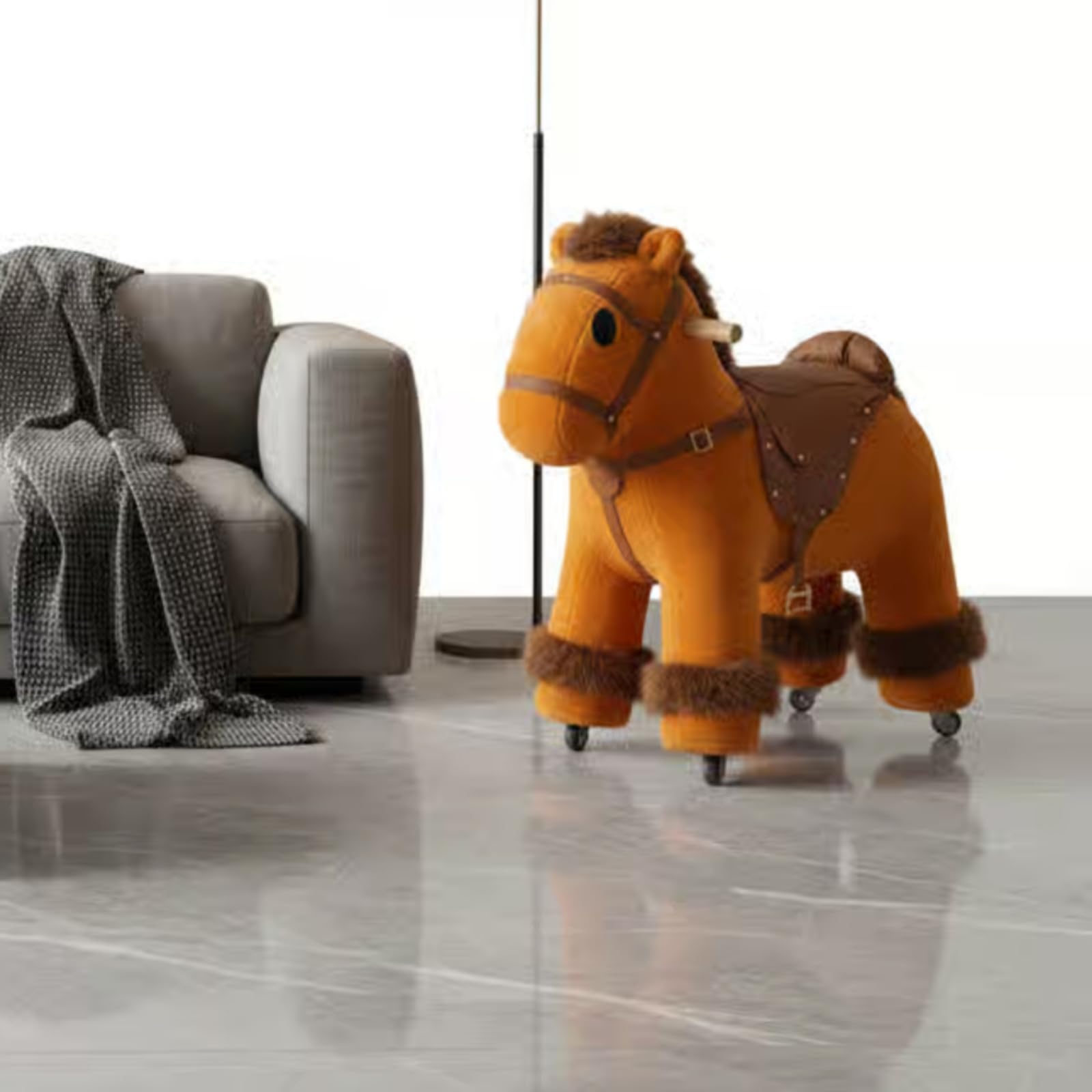 Cavallo Cavalcabile di Peluche Decorativo Sgabello Cavallo senza senza Alimentazione Elettrica Arredo Gioco per Bambini, Rosso, 70 30 75 Cm