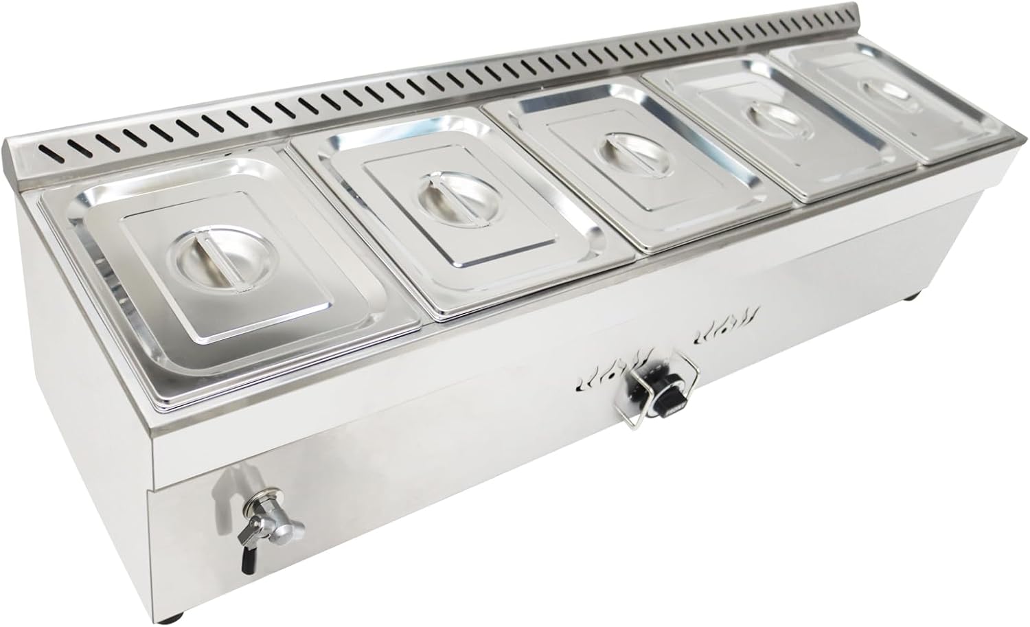 5-Pan LP Gas Food Warmer Propane Food Warmer Propane Steam Table Stainless Steel Bain Marie Buffet for Parties (with Gas Regulator Valve) 1/2 * 6inch Deep