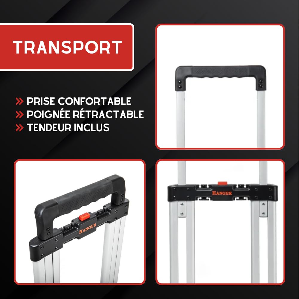 HANGER Diable Pliable en Aluminium pour déménagement et Transport de matériau – 125 kg de capacité