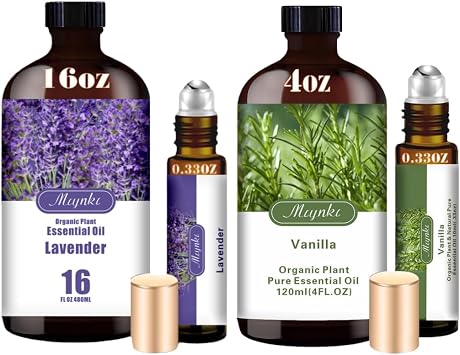 Lavender & Vanilla Essential Oils Harmony Set, 16oz & 4oz Pure Natural Scent for Diffusers, Aromatherapy, Candle Making, Relaxing Home & Gift Set for Bath, Massage, Bedtime Rituals