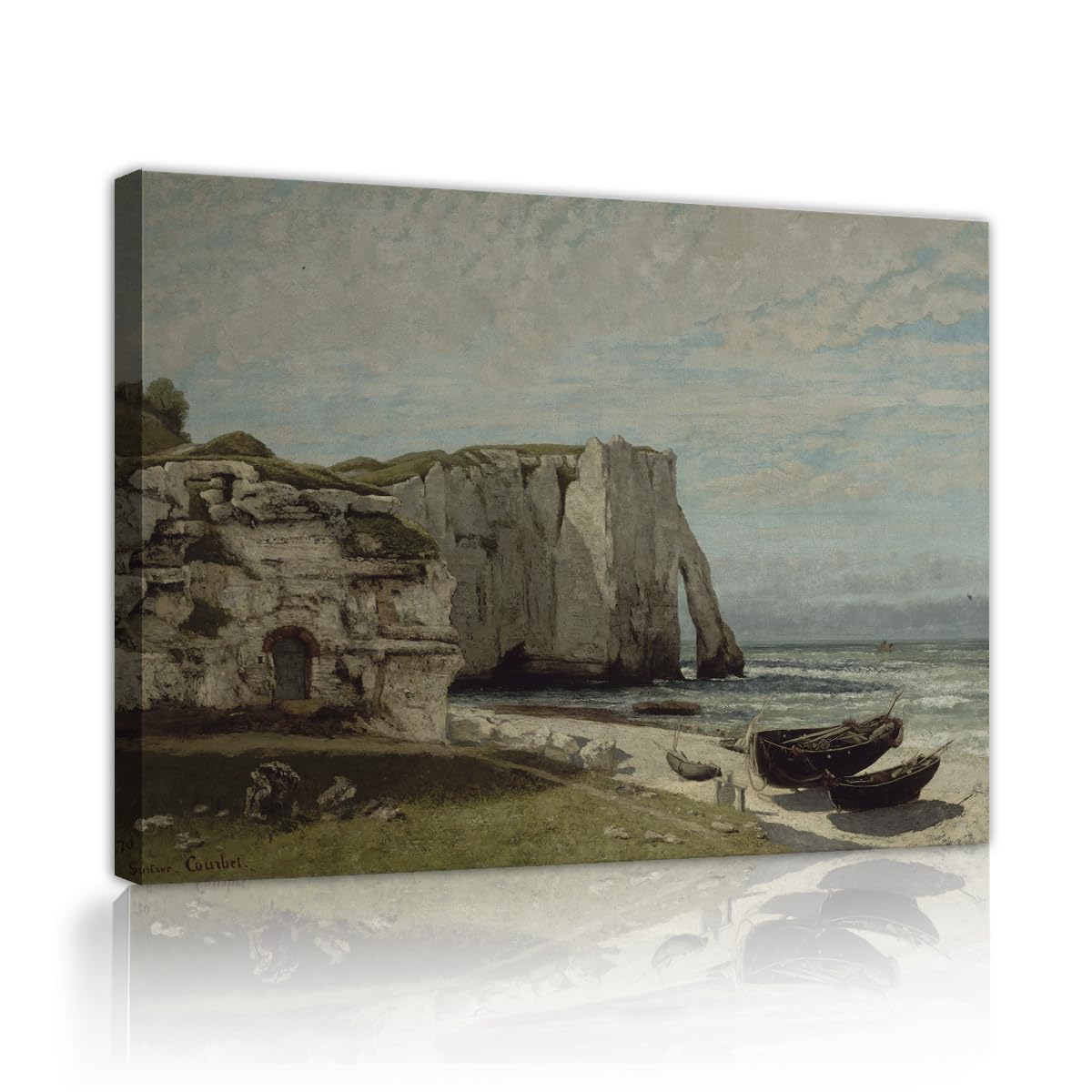 TOANGWALL Gustave Courbet The Cliffs At Etretat Canvas Wall Art Bedroom Ocean Wave Beach Fishing Boat Realism Canvas Picture For Hallway Decor 80x95cm