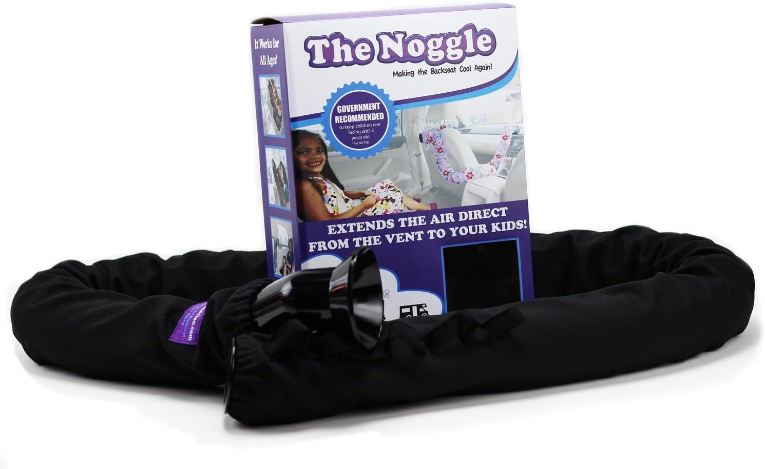 Noggle The Making The Backseat Cool Again - Quick & Easy to Use Car Travel Accessories for a Comfy Ride Summer or Winter-Air Vent Extender Hose Directs Cool or Warm Air to Your Kids- 6ft, Black Ice