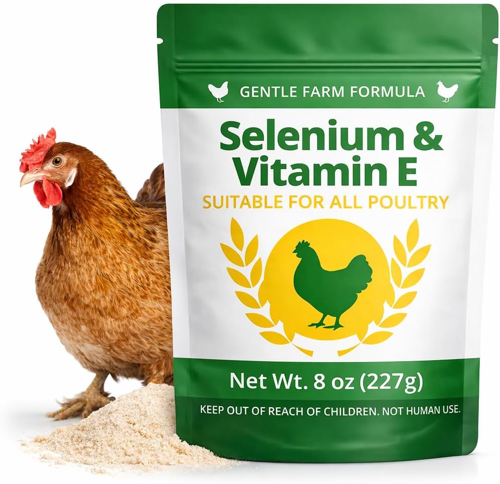 8 oz (227 g) Selenium & Vitamin E Powder for Chickens, Selenium Supplement for Chickens, Supports Immune & Muscle Health, Suitable for All Poultry