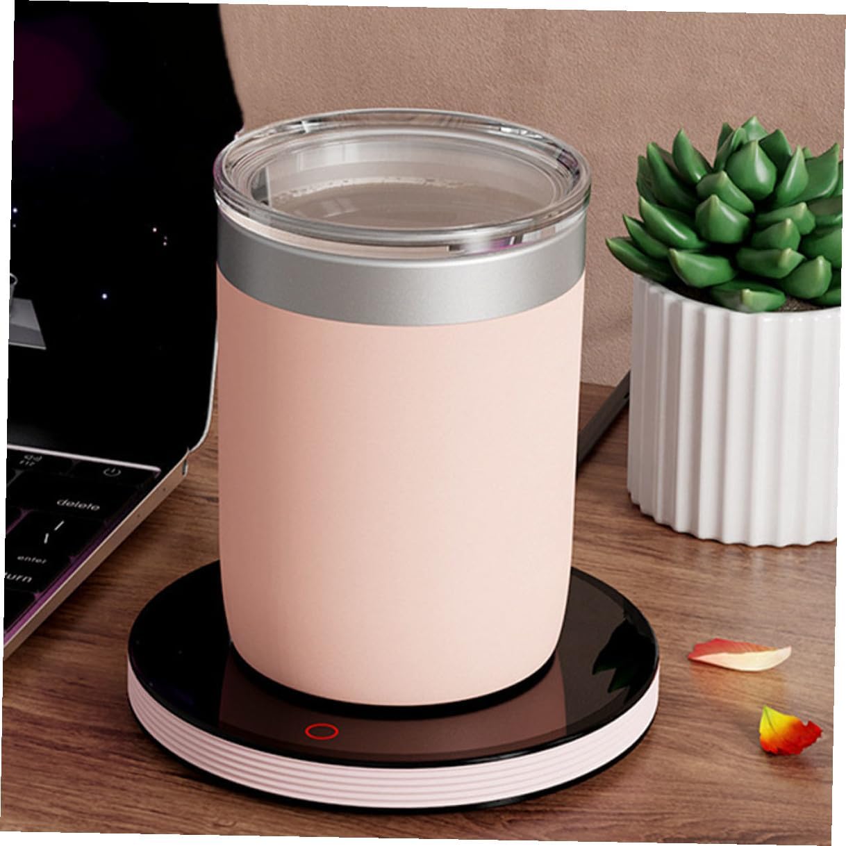 Unomor Convenient Mug Heater Cup Warmer with Ac110v Power Supply, Delicate Coffee Warmer Pad for Office and Home Use, Pink and Black Temperature Control Beverage Heating Mat