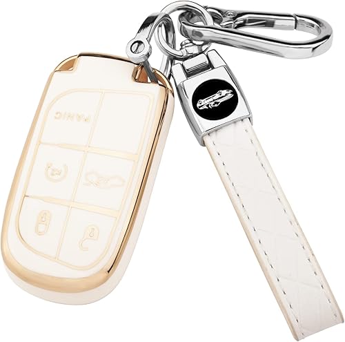 Miniatura 8 de XIYANG TRADE Funda para llavero de Jeep con llavero de cuero, funda de protección de TPU suave para Grand Cherokee Renegade 2016-2022, Azul