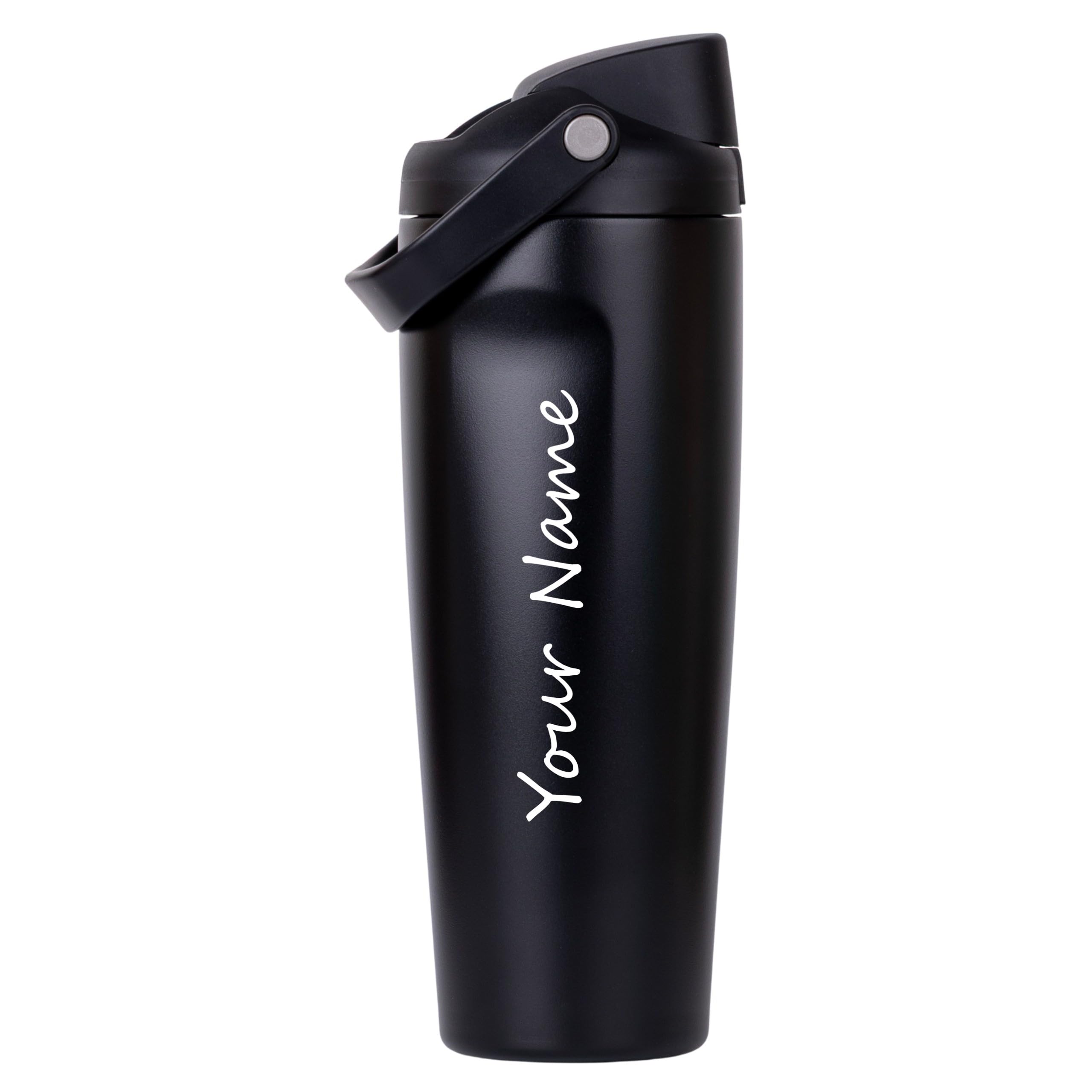 PEIPUS Personalised with Your Name, 1200ml Tumbler with Straw - Handle – Stainless Steel Double Wall Insulated Cup | Leakproof Sipper Mug for Hot - Cold Drinks | Coffee - Water Tumbler (O Black) discount deal