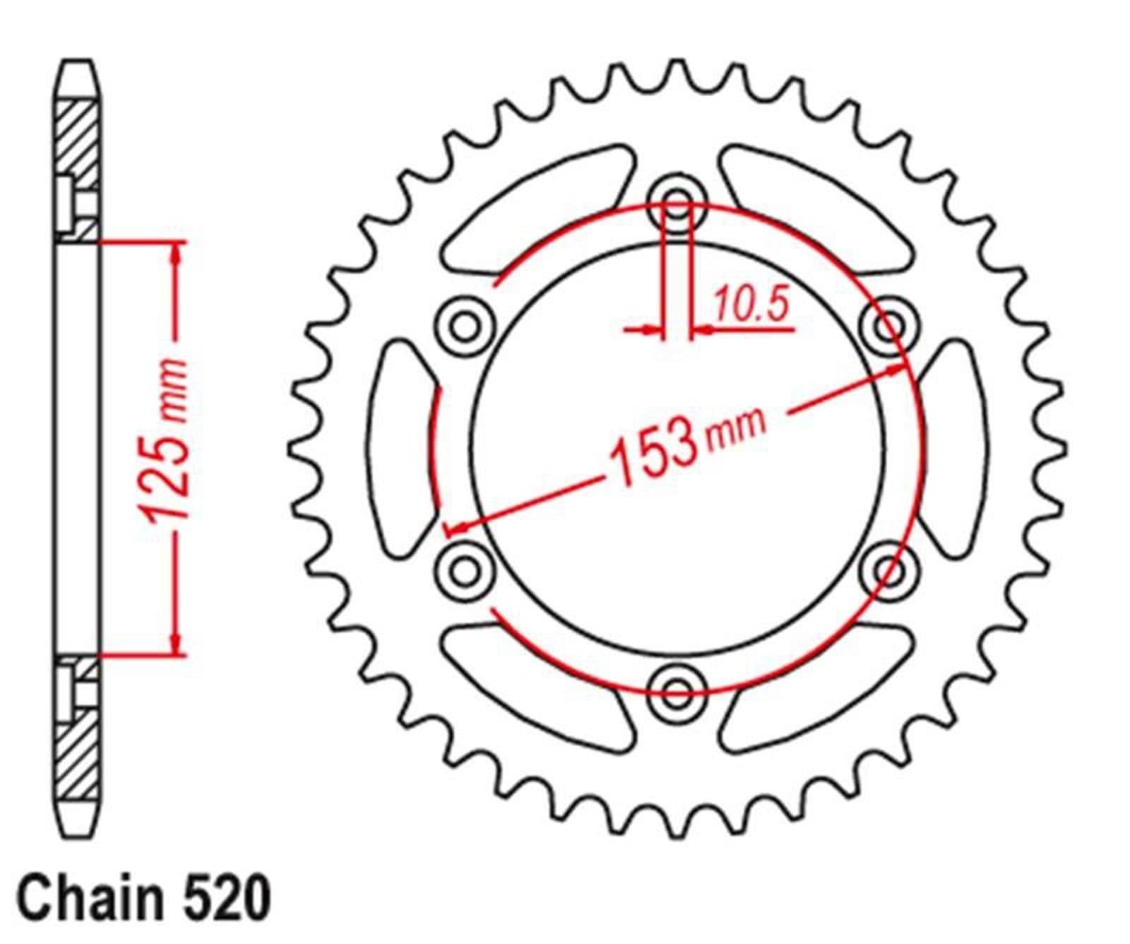 Piñón de Moto Corona Trasera para Motocicleta 520 42T para Honda CRM250 M, M2, N, P, R, S (1991-1995)