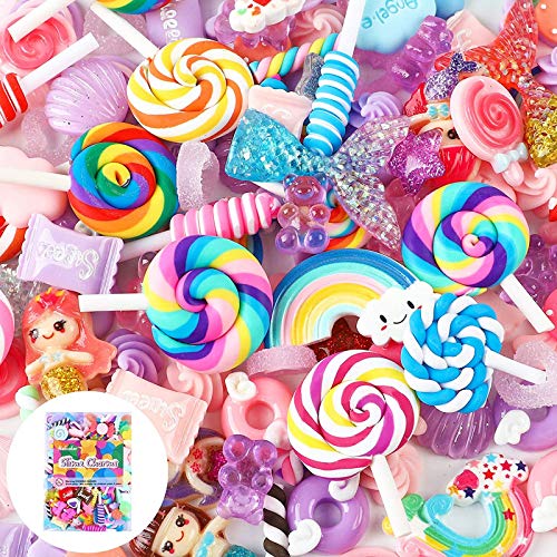 Holicolor 120pcs Cute Slime Charms Assorted Purple Candy Sweets Resin Flatback Slime Beads Making Supplies for DIY Craft Making and Ornament Scrapbooking