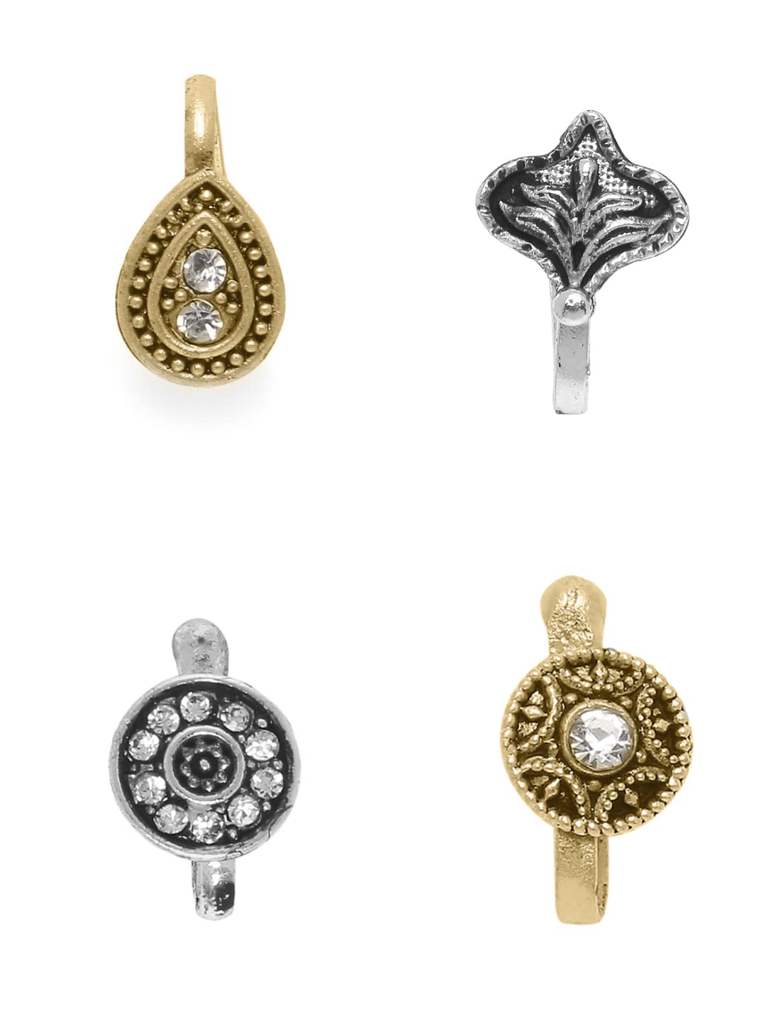 oomph Jewellery Combo fo 4 Antique Gold & Silver Tone Ethnic Nose Pin For Women & Girls Stylish Latest-picture-10