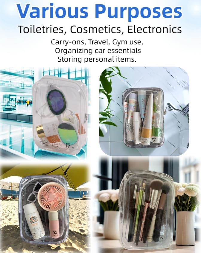 Miniatura 4 de Bolsa de viaje de tamaño cuarto de galón, aprobada por la Tsa, bolsa de aseo transparente, pequeña, europea, internacional, imprescindible para