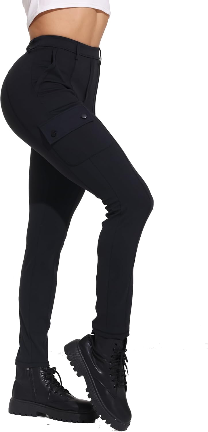 Womens Cargo Leggings Yoga Work Pants Gym Athletic Workout Running High Waisted with Pockets Stretch Casual Bottoms - Image 3