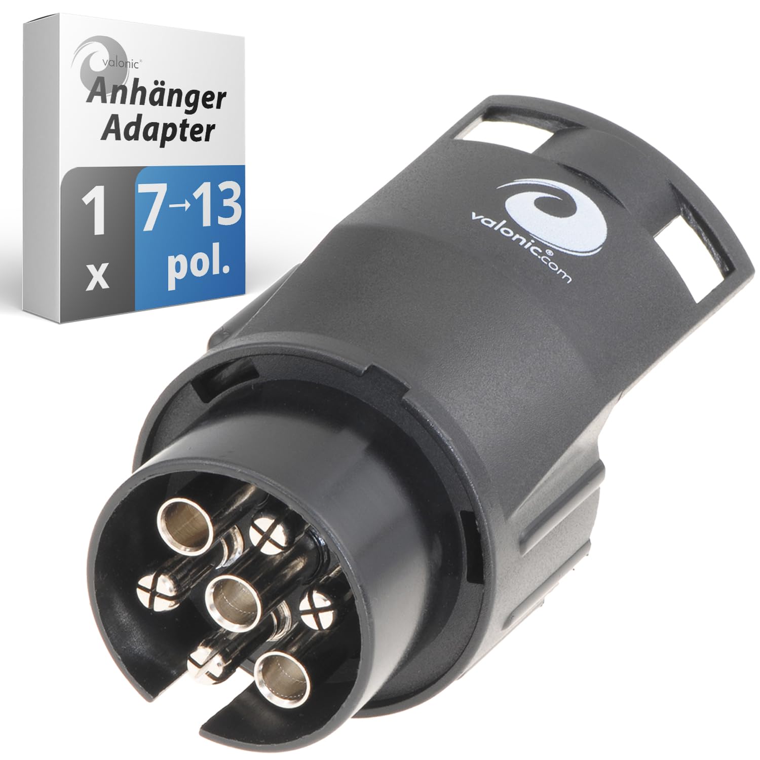 valonic Premium Anhänger Adapter - 7 auf 13 polig, schwarz - Auto zu Hänger, Adapter für Pkw, Kfz und LKW - kurz, Anhängerkupplung, Adapterstück