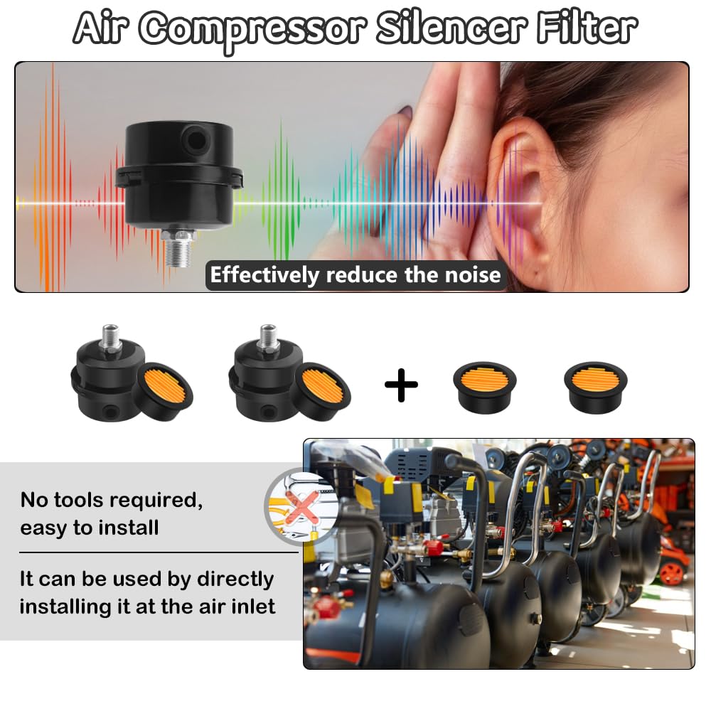 WMYCONGCONG 2 PCS 1/4" 12.5mm Air Compressor Silencer Filter Metal Air Compressor Intake Filter Noise Muffler Silencer (12.5mm) + 2 PCS Filter Element Replacement — Amazon image 3
