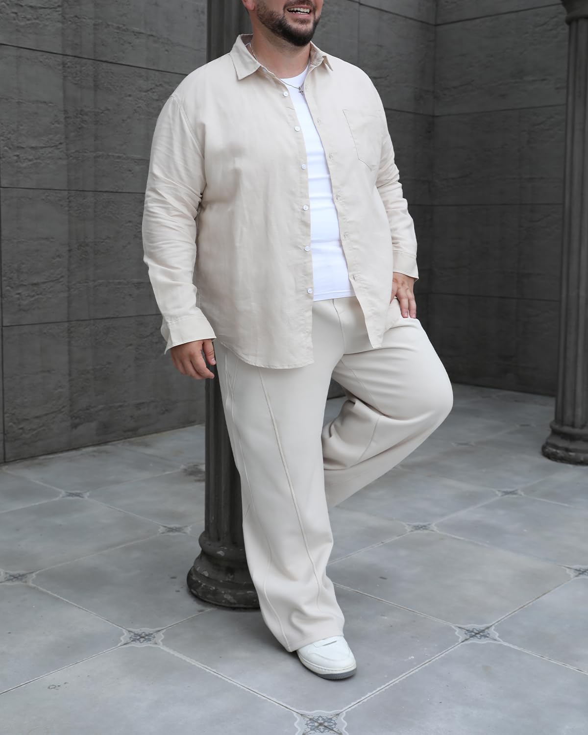 PINKMARCO Men’s Big & Tall Casual Pants, Loose Fit Straight Leg Pants for Men, Baggy Trousers with Elastic Drawstring Waist - Image 5