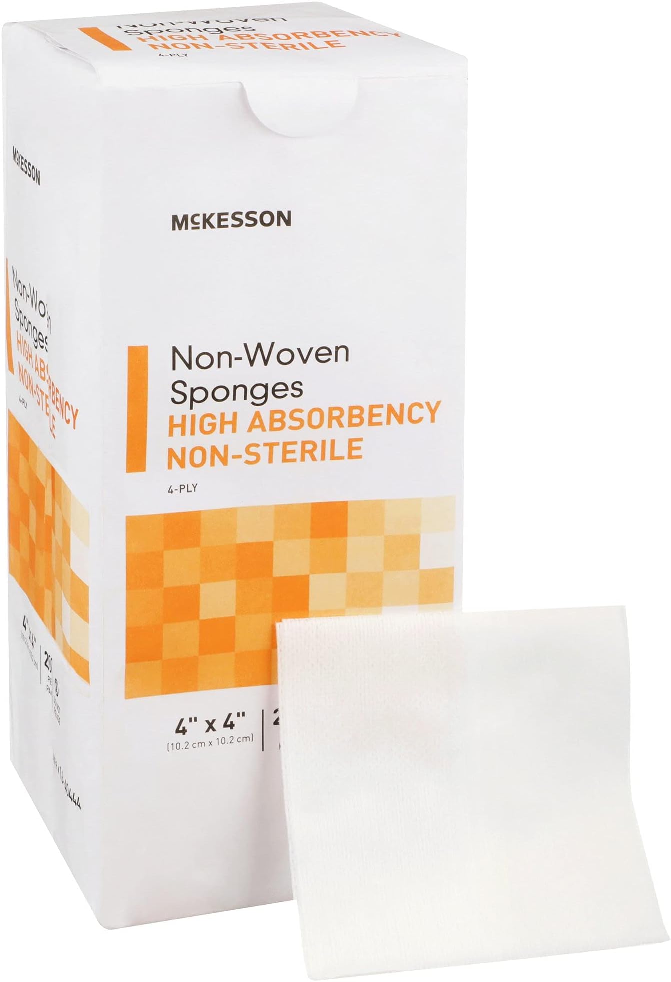 McKesson Non-Woven Sponges, Non-Sterile, 4-Ply, High Absorbency, Polyester/Rayon, 4 in x 4 in, 200 per Pack, 1 Pack