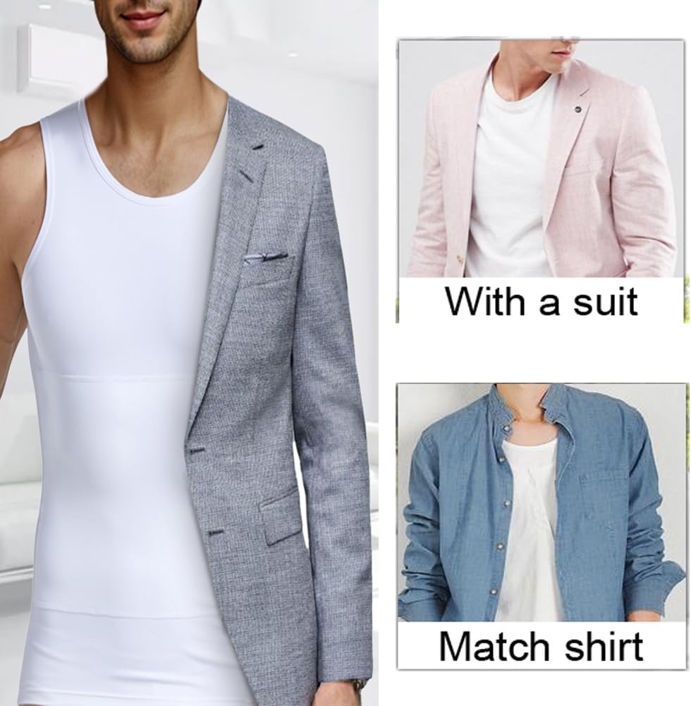 NonEcho Mens Athletic Compression Shirt Slimming Body Shaper Vest Abs Abdomen Undershirts Seamless Slimmer Shapewear - Image 5