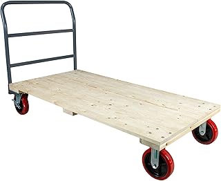 Heavy Duty Hardwood Flatbed Platform Cart – 60” x 30” Industrial Dolly Hand Push Truck with 3000Lb Capacity, 8'' Swivel Locking Wheels – Super Heavy Duty Commercial Moving