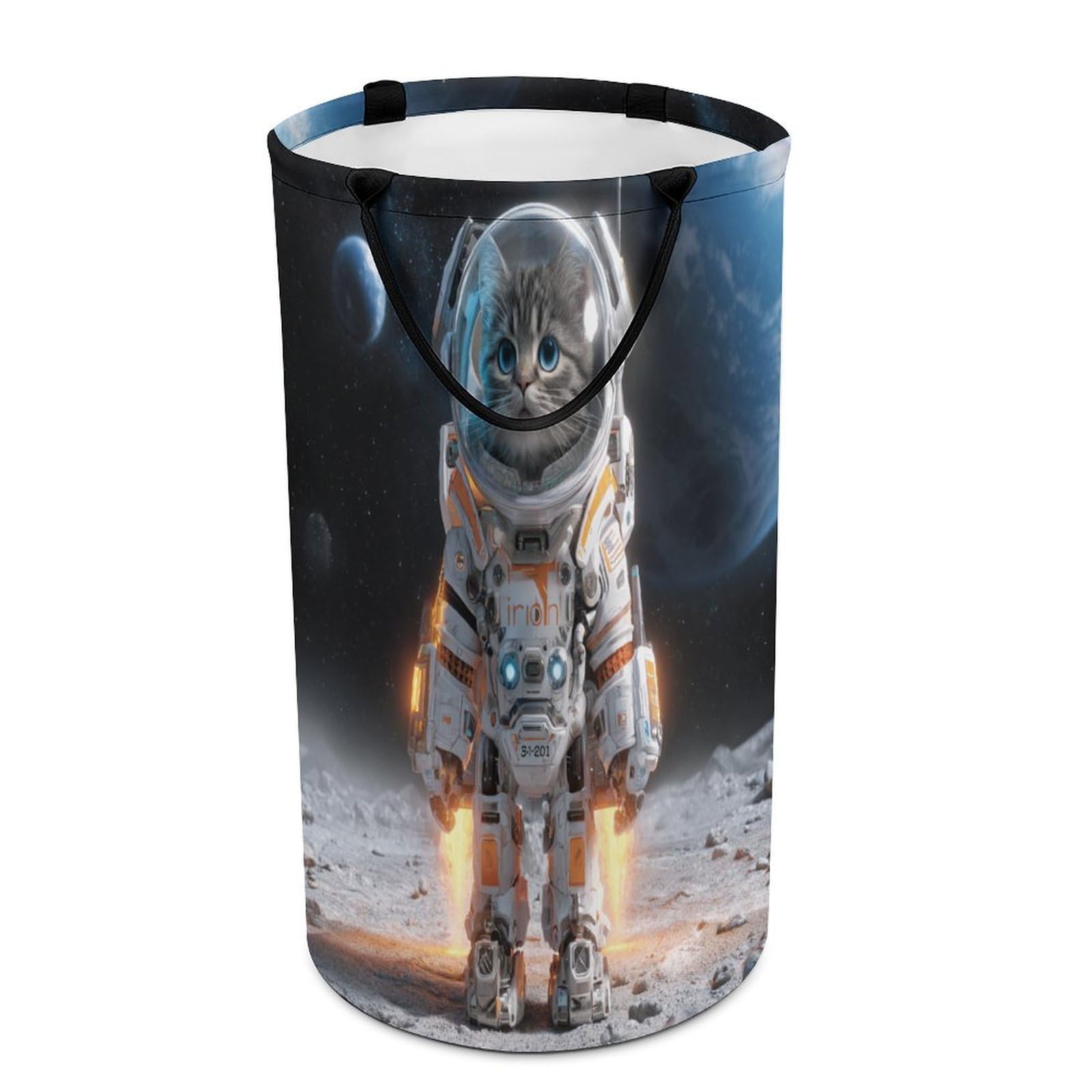 LUYYSKY Cute Abstract Cat Astronaut Collapsible Dirty Clothes Basket, Fantasy Cool Space Outer Space Galaxy Planet Animals Kitten Portable Clothes Storage Basket