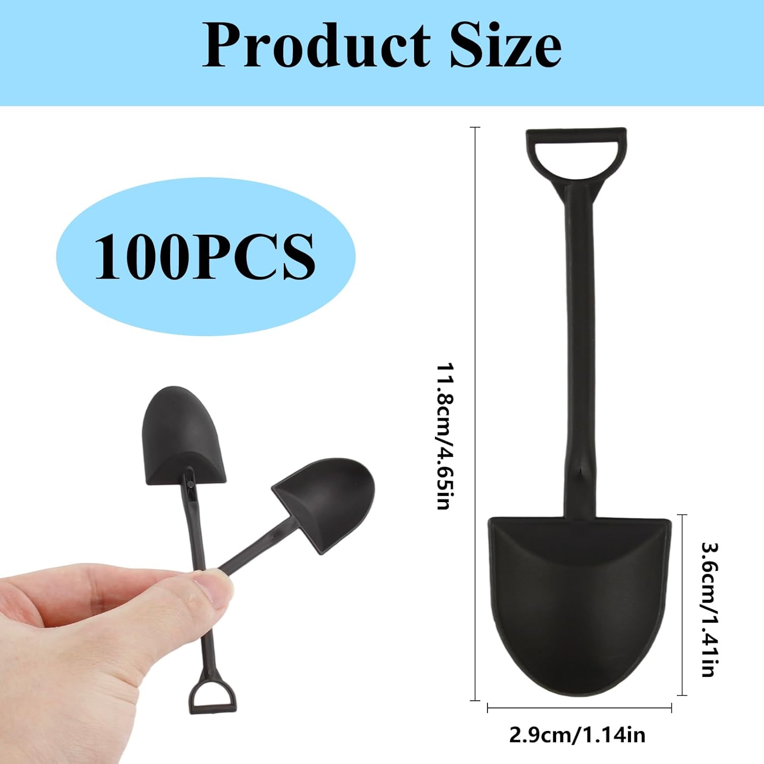 100 PCS Mini Shovel Spoons,Plastic Shovel Spoon for Desserts,Halloween Black Disposable Tiny Cute Spoon, for Ice Cream,Pudding,Yogurt,Sugar,Cake,DIY Party Favor Supplies -Individually Wrapped - Image 2