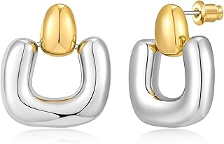 HolidayQbee Gold Silver Earrings for Women – Modern Two-Tone Hoop Earrings, Hypoallergenic, Non-Fading, Elegant Earrings Silver Gold, Perfect for Special Occasions & Everyday Wear