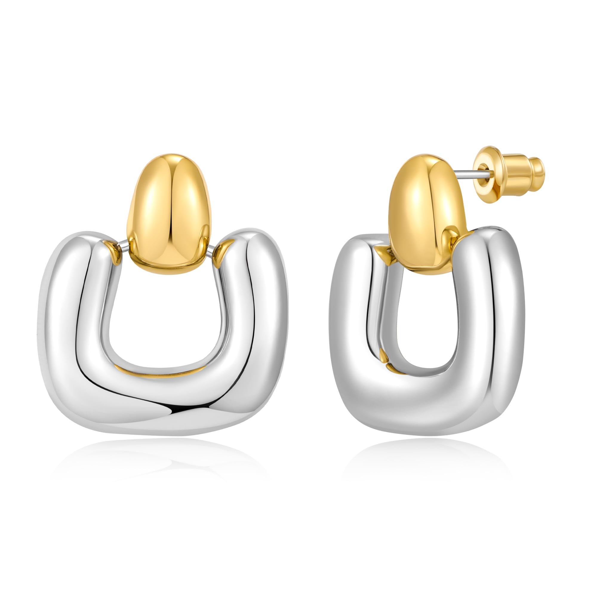 HolidayQbee Goldene Silber Ohrringe Damen – Zweifarbige Statement Ohrringe Gold Silber, Modernes Design, Nickelfrei, Geschenk Für Frauen, Alltag & Events