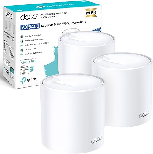 TP-Link Deco X60(3-pack) AX5400Mbps Whole Home Mesh WiFi 6 System, up to 7,100 Sq ft Coverage, AI Driven WiFi Booster,...
