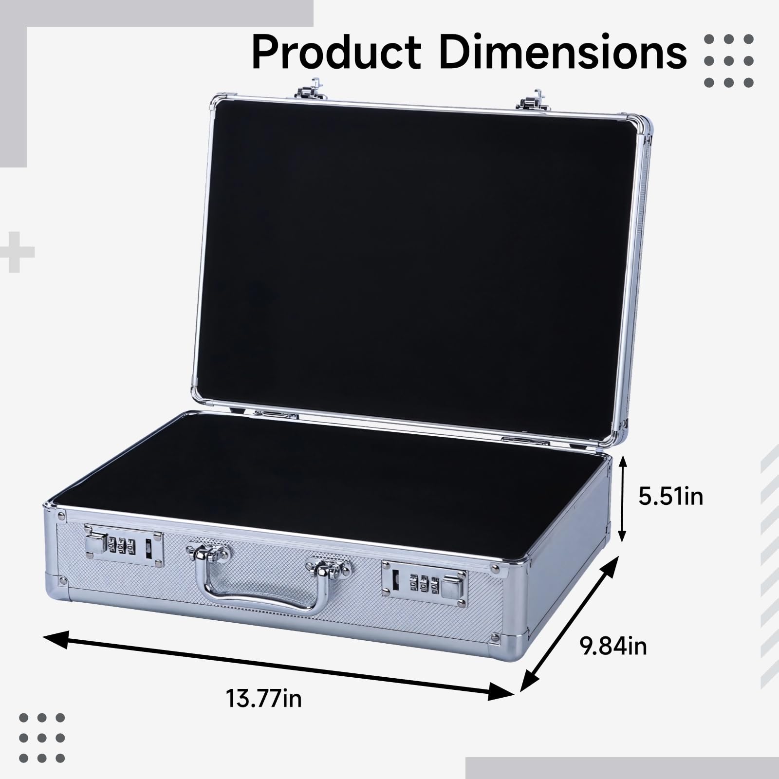 Cassetta di sicurezza portatile da viaggio con serratura a combinazione a 3 cifre, esterno in lega di alluminio, argento, 35 x 24 x 14 cm