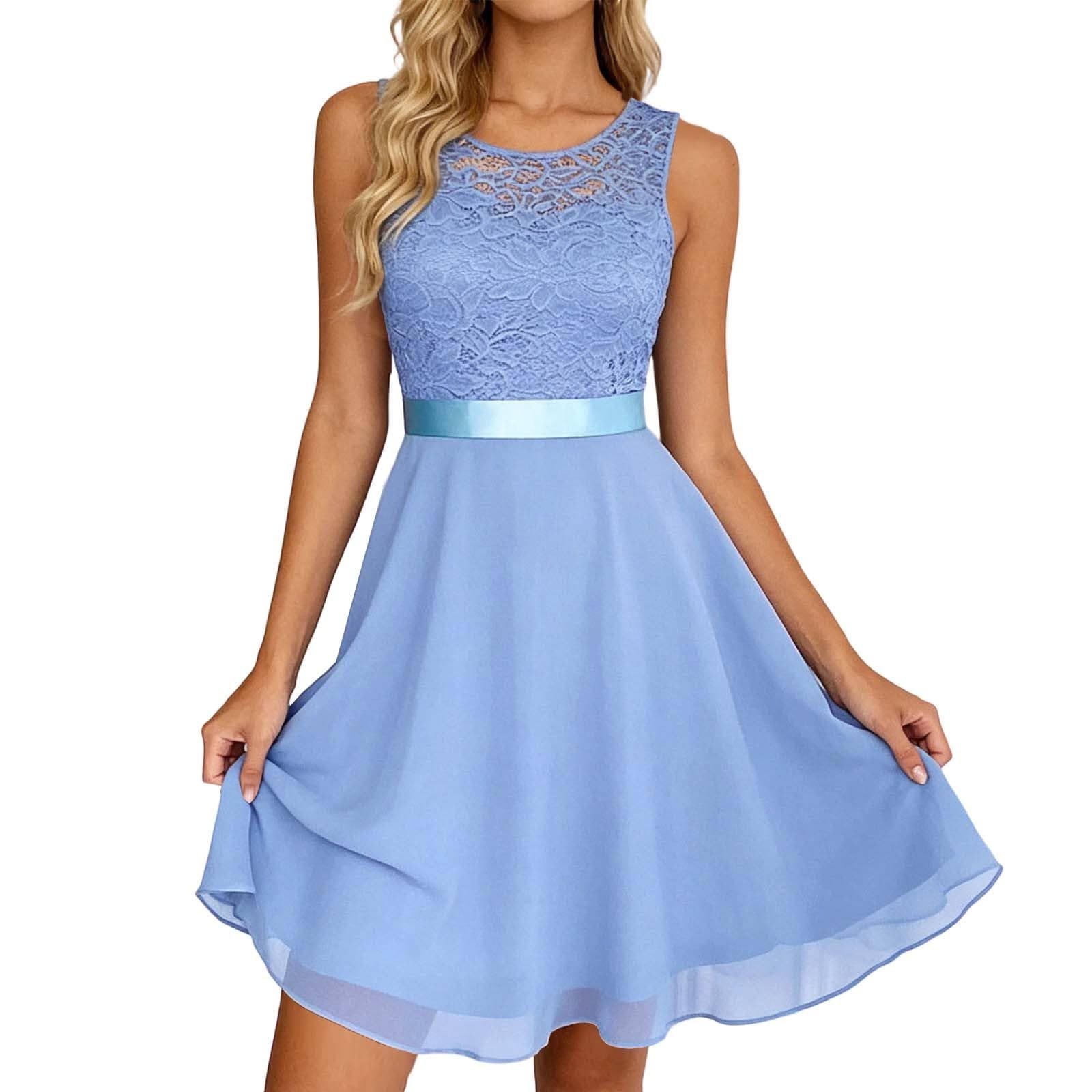 Abendkleider Damen Hochzeitsgast Kleid Elegantes Chiffon Cocktailkleid Rundhals Ausschnitt Ärmellos Spitzenkleider A Linie Hochzeitskleid Abendkleid Für Hochzeit Abschlussball