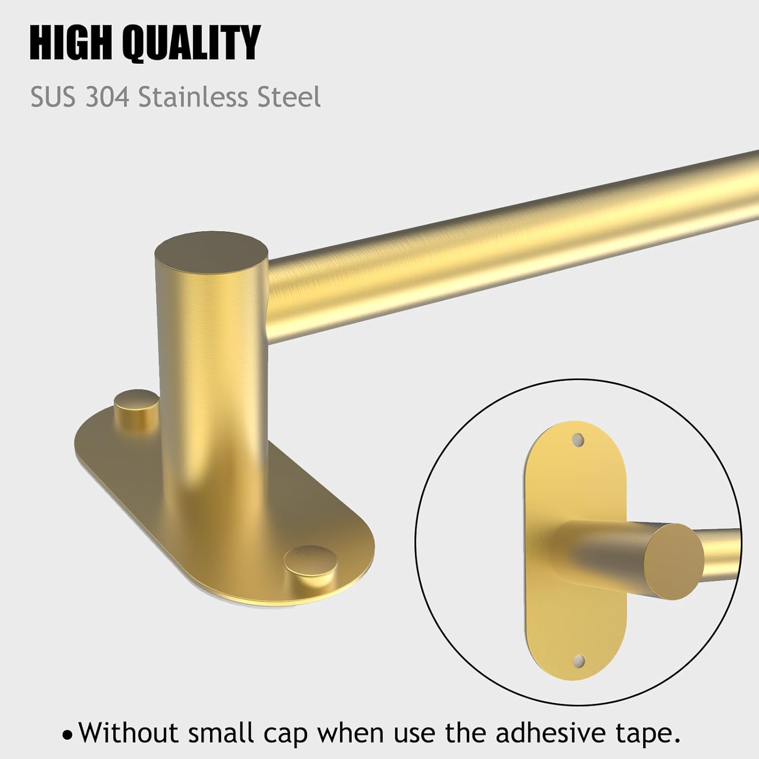 Towel Bar, Adjustable 14.4inch - 25.2inch Towel Rack, Self Adhesive & Wall Mounted for Bathroom Kitchen Hand Towel Holder Cloths Hanger 304 Stainless Steel Organizer Single Bar (1, Gold)